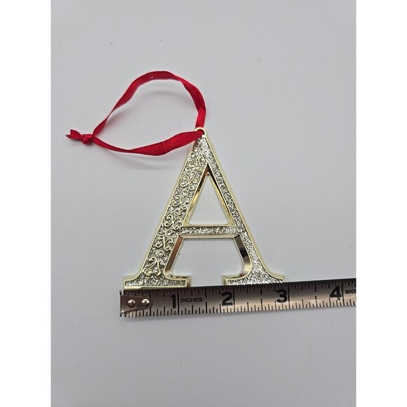 Harvey Lewis Christmas Ornament Letter "A" with Swarovski Crystals & Red Ribbon - Picture 6 of 6